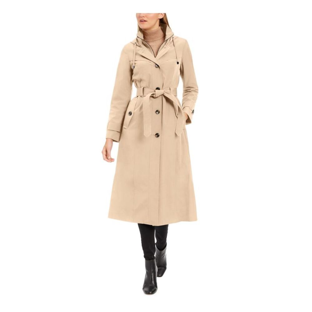 LONDON FOG COLLECTION Womens Beige Button Water-resistant Raincoat Petites PXL